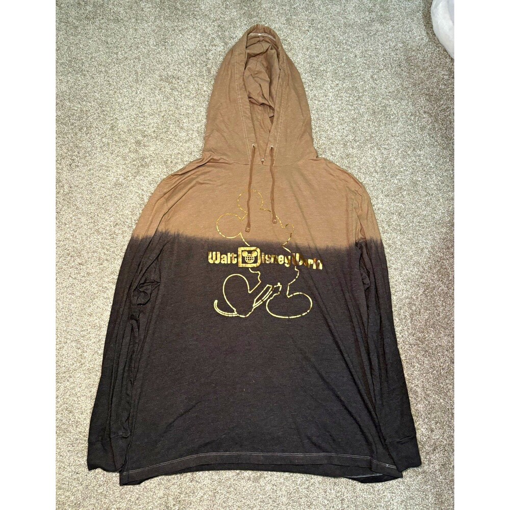 Disney Parks Mickey Mouse Men's Graphic Ombre Pullover Hoodie Black Brown M
